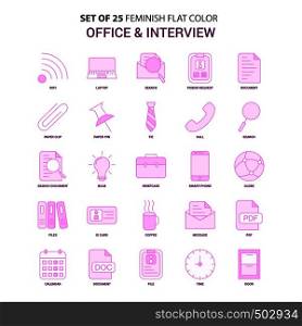 Set of 25 Feminish Office and Interview Flat Color Pink Icon set