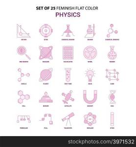 Set of 25 Feminish Physics Flat Color Pink Icon set