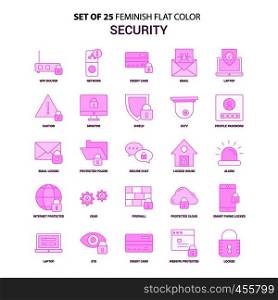 Set of 25 Feminish Security Flat Color Pink Icon set