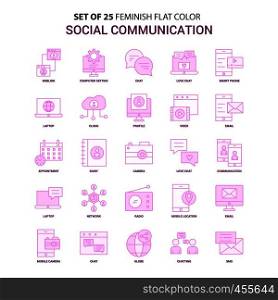 Set of 25 Feminish Social Communication Flat Color Pink Icon set