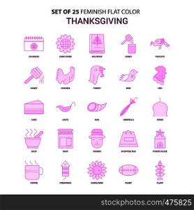 Set of 25 Feminish Thanksgiving Flat Color Pink Icon set