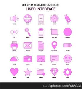 Set of 25 Feminish User Interface Flat Color Pink Icon set