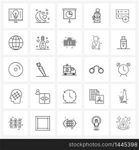 Set of 25 Line Icon Signs and Symbols of add, snowman, valentine, Santa clause, graph Vector Illustration