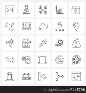 Set of 25 Line Icon Signs and Symbols of arrow, increase, garments, business, arrow Vector Illustration