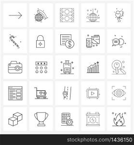 Set of 25 Line Icon Signs and Symbols of balloons, year, cash, new, celebration Vector Illustration