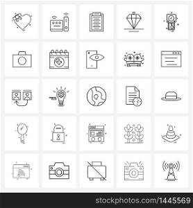 Set of 25 Line Icon Signs and Symbols of clock, love, checklist, wedding, office Vector Illustration