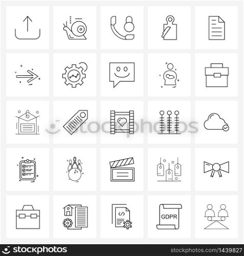 Set of 25 Line Icon Signs and Symbols of direction, text, lock, file, travel Vector Illustration