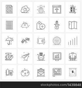 Set of 25 Line Icon Signs and Symbols of graph, user, pacifier, upload, interaction Vector Illustration