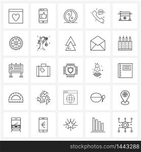 Set of 25 Line Icon Signs and Symbols of hospital, chat, thumbs up, phone, yang Vector Illustration