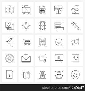 Set of 25 Line Icon Signs and Symbols of network, disable, file type, deny, excel Vector Illustration