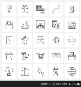 Set of 25 Line Icon Signs and Symbols of speaker, route, gift box, map, coordinate Vector Illustration