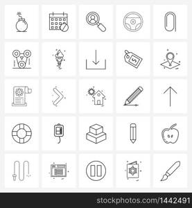 Set of 25 Line Icon Signs and Symbols of steering, mechanic, year, car, search Vector Illustration