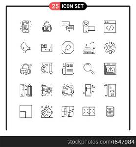 Set of 25 Line Style Icons for web and mobile. Outline Symbols for print. Line Icon Signs Isolated on White Background. 25 Icon Set.. Creative Black Icon vector background