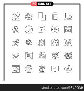 Set of 25 Line Style Icons for web and mobile. Outline Symbols for print. Line Icon Signs Isolated on White Background. 25 Icon Set.. Creative Black Icon vector background