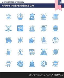 Set of 25 Modern Blues pack on USA Independence Day circus  usa  cole  landmark  building Editable USA Day Vector Design Elements