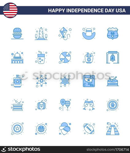 Set of 25 Modern Blues pack on USA Independence Day usa; american; washington; hat; american Editable USA Day Vector Design Elements