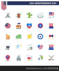 Set of 25 Modern Flats pack on USA Independence Day day; usa; cactus; sight; landmark Editable USA Day Vector Design Elements