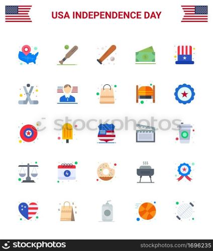 Set of 25 Modern Flats pack on USA Independence Day usa  cap  sports  american  amearican Editable USA Day Vector Design Elements