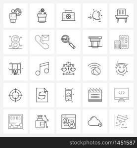 Set of 25 Modern Line Icons of chair, speech, bag, talk, medical Vector Illustration