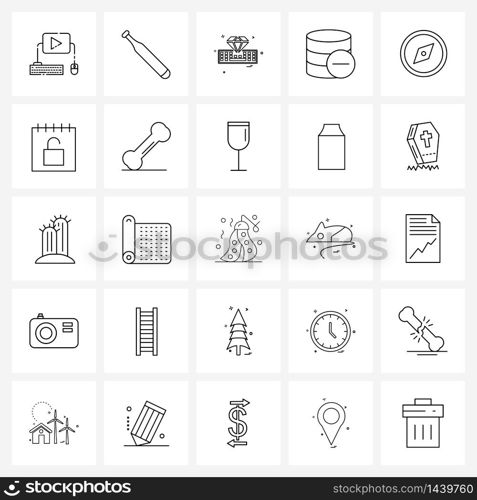 Set of 25 Modern Line Icons of directions, money, diamond, coins, remove Vector Illustration