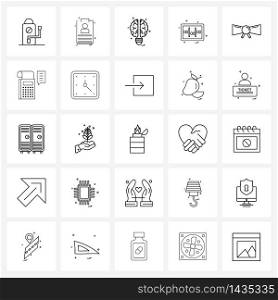 Set of 25 Modern Line Icons of dress, tie, mind, bow tie, amplifier Vector Illustration