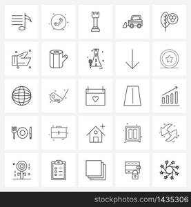 Set of 25 Modern Line Icons of nature, constructions, chess, tools, bulldozer Vector Illustration