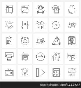Set of 25 Modern Line Icons of outdoor, barbeque, bookmark, sports, kettle bell Vector Illustration