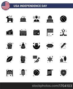 Set of 25 Modern Solid Glyph pack on USA Independence Day american; football; man; usa; city Editable USA Day Vector Design Elements
