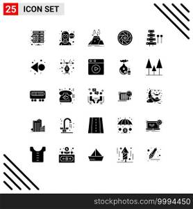 Set of 25 Modern UI Icons Symbols Signs for audio, movie, eruption, logo, aperture Editable Vector Design Elements