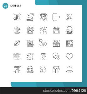Set of 25 Modern UI Icons Symbols Signs for ball, multimedia, man, logout, electricity Editable Vector Design Elements