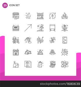 Set of 25 Modern UI Icons Symbols Signs for biking, bicycle, shop, activity, plug Editable Vector Design Elements