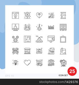 Set of 25 Modern UI Icons Symbols Signs for biology, flame, science, fire, ribbon Editable Vector Design Elements