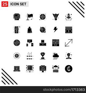 Set of 25 Modern UI Icons Symbols Signs for business, sports equipment, round, shuttlecock, badminton birdie Editable Vector Design Elements