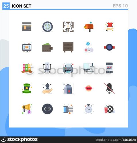Set of 25 Modern UI Icons Symbols Signs for buy, mail box, worm, post, play Editable Vector Design Elements