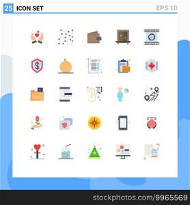 Set of 25 Modern UI Icons Symbols Signs for camera lenses, mirror, science, cupboard, wallet Editable Vector Design Elements