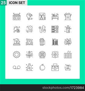 Set of 25 Modern UI Icons Symbols Signs for clean, office, drawing, drawer, book Editable Vector Design Elements