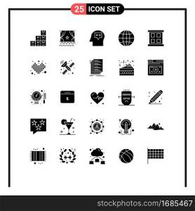 Set of 25 Modern UI Icons Symbols Signs for competition, window, head, frame, globe Editable Vector Design Elements