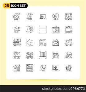 Set of 25 Modern UI Icons Symbols Signs for creative, concentration, scary, assortment, write Editable Vector Design Elements