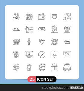 Set of 25 Modern UI Icons Symbols Signs for develop, app, service, port, wallet Editable Vector Design Elements