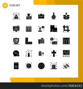 Set of 25 Modern UI Icons Symbols Signs for download, arrow, case, financial, banking Editable Vector Design Elements