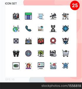 Set of 25 Modern UI Icons Symbols Signs for drum, astronomy, drink, telescope, binoculars Editable Vector Design Elements