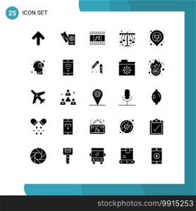 Set of 25 Modern UI Icons Symbols Signs for entertainment, play, vacation, swing, filmstrip Editable Vector Design Elements