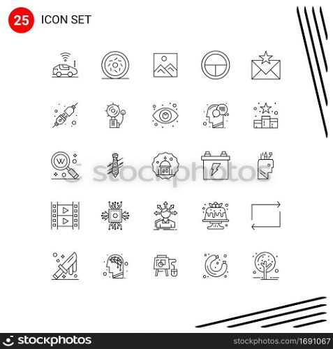 Set of 25 Modern UI Icons Symbols Signs for envelope, communication, picture, soldier, badge Editable Vector Design Elements