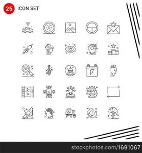 Set of 25 Modern UI Icons Symbols Signs for envelope, communication, picture, soldier, badge Editable Vector Design Elements