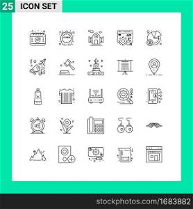 Set of 25 Modern UI Icons Symbols Signs for finance, statistics, building, pie, application programme interface Editable Vector Design Elements