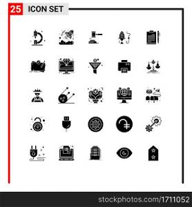Set of 25 Modern UI Icons Symbols Signs for fishing, law, startup, judge, gavel Editable Vector Design Elements