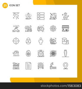 Set of 25 Modern UI Icons Symbols Signs for flask, satellite, collage, parabolic, antenna Editable Vector Design Elements