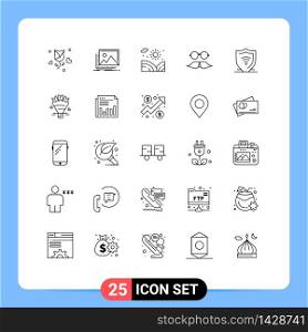 Set of 25 Modern UI Icons Symbols Signs for glasses, hipster, nature, moustache, lake Editable Vector Design Elements