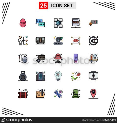 Set of 25 Modern UI Icons Symbols Signs for graph, game, reply, chronometer, activities Editable Vector Design Elements