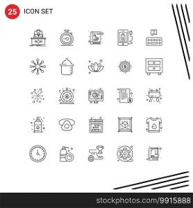 Set of 25 Modern UI Icons Symbols Signs for keyboard, full, wedding, charg, phone book Editable Vector Design Elements